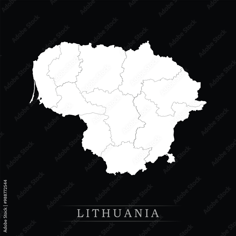 Obraz premium White political maps of Lithuania isolated on black background.