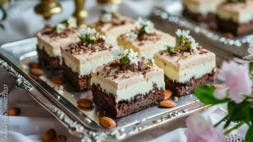 Layered Chocolate Cake with White Chocolate and Almonds