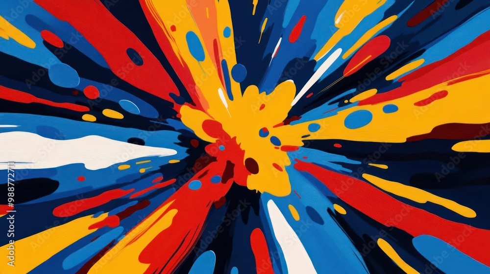 custom made wallpaper toronto digitalA vibrant abstract design featuring dynamic bursts of color in red, blue, yellow, and white.
