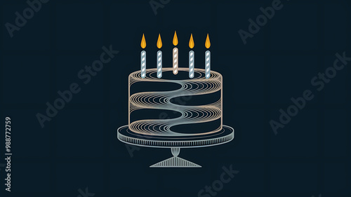 Elegant  blue and gold  cake with candles  celebrating a special occasion. 
