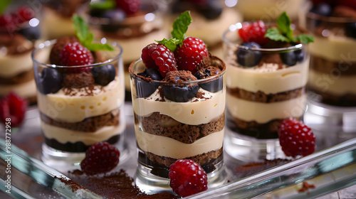 Layered Tiramisu Dessert with Raspberry and Blueberry Topping