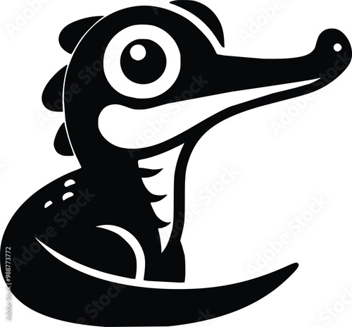 Cute Gharial Black and White Illustration