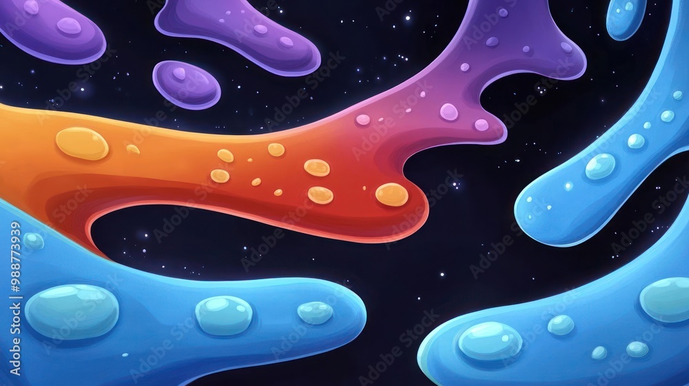 Abstract colorful blobs against a dark background, suggesting a cosmic or fluid theme. Abstract colorful blobs against a dark background, suggesting a cosmic or fluid theme.