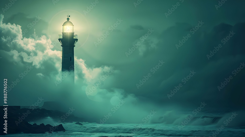 Lighthouse in a Stormy Sea: A Dramatic Landscape Lighthouse in a Stormy Sea: A Dramatic Landscape