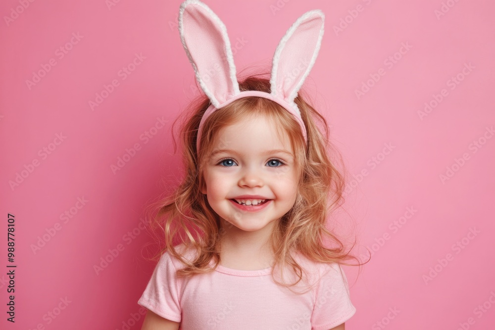 A happy child wearing a rabbit headband and smiling at the camera. A happy child wearing a rabbit headband and smiling at the camera.