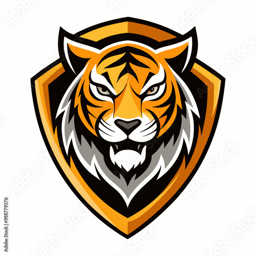 tiger head with shield mascot logo design vector illustration