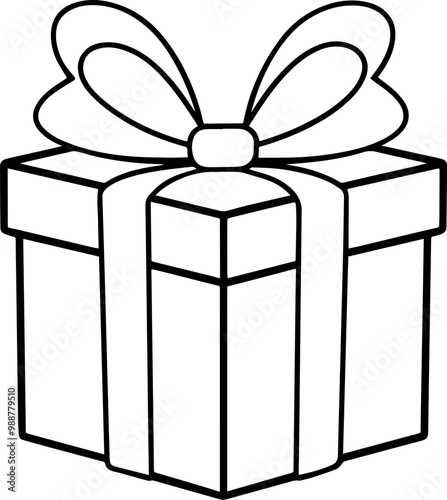Christmas gift box with bow line art vector