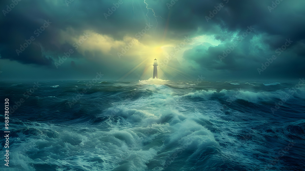 Lighthouse in a Stormy Sea: A Dramatic Landscape Lighthouse in a Stormy Sea: A Dramatic Landscape