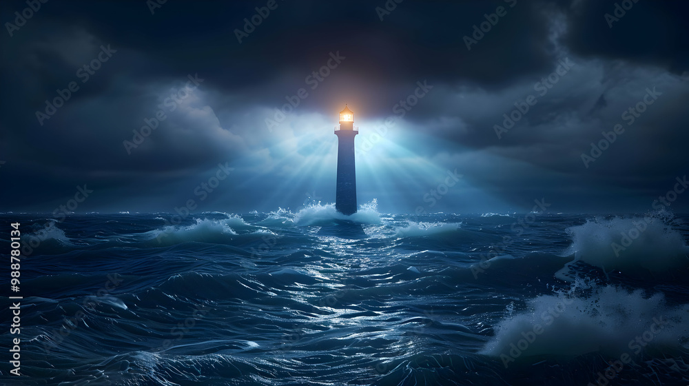 Lighthouse in a Stormy Sea at Night: A Beacon of Hope