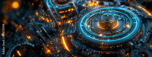 Wallpaper Mural Intricate Mechanical Gear with Futuristic Lighting Torontodigital.ca