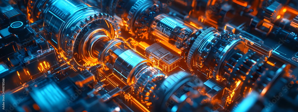 Intricate Mechanical Gear with Futuristic Lighting Intricate Mechanical Gear with Futuristic Lighting