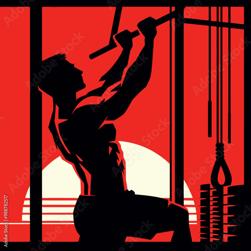 Muscular bodybuilder vector silhouette illustration, gym, workout
