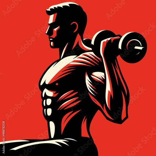Muscular bodybuilder vector silhouette illustration, gym, workout