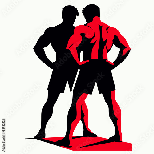 Muscular bodybuilder vector silhouette illustration, gym, workout