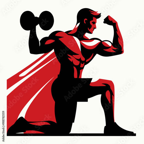 Muscular bodybuilder vector silhouette illustration, gym, workout