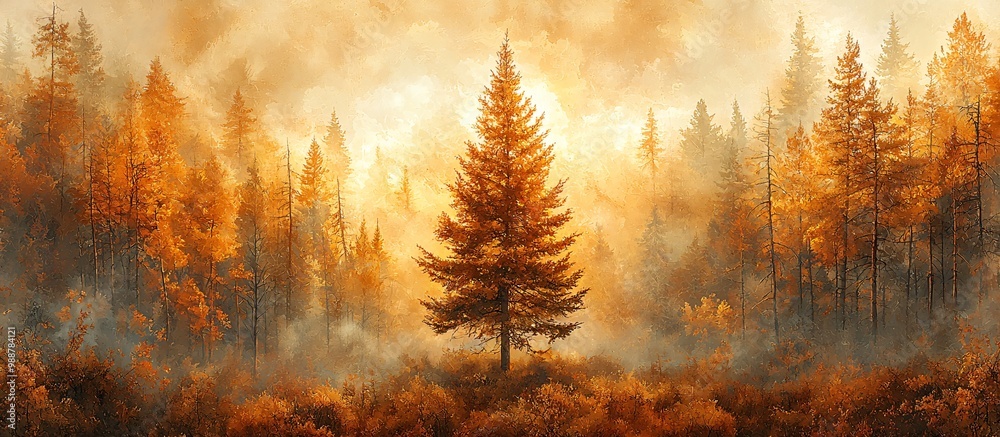 A captivating autumn forest scene, perfect for Thanksgiving and Halloween decor, evoking warmth and tranquility for seasonal events and family gatherings. A captivating autumn forest scene, perfect for Thanksgiving and Halloween decor, evoking warmth and tranquility for seasonal events and family gatherings.