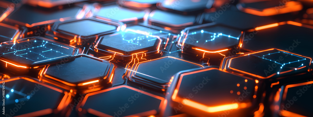 Futuristic Tech Interface with Hexagonal Nodes Futuristic Tech Interface with Hexagonal Nodes