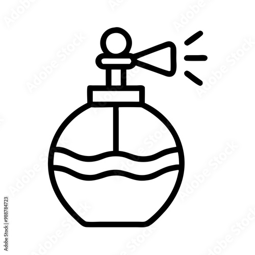 A perfume bottle with a spray top. The bottle is white and has a black cap