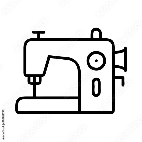 A sewing machine with a needle and thread. The machine is black and white