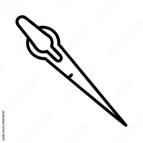 A black and white drawing of a needle with a pointed end. The needle is shown in a vertical position, with the point of the needle pointing upwards. Concept of precision and focus