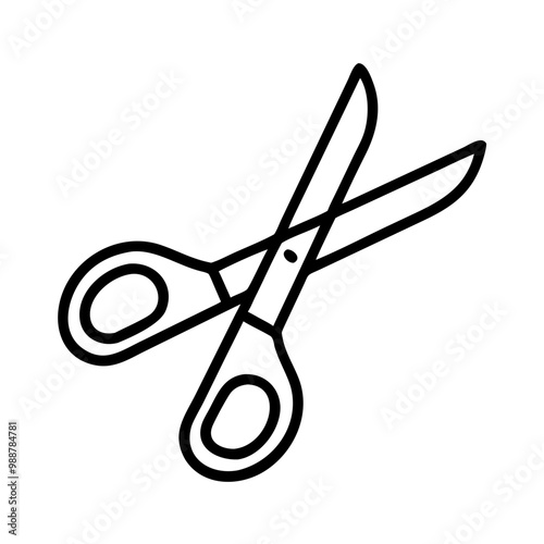 A pair of scissors is drawn in black and white. The scissors are positioned in a way that they appear to be cutting through something. Concept of precision and focus