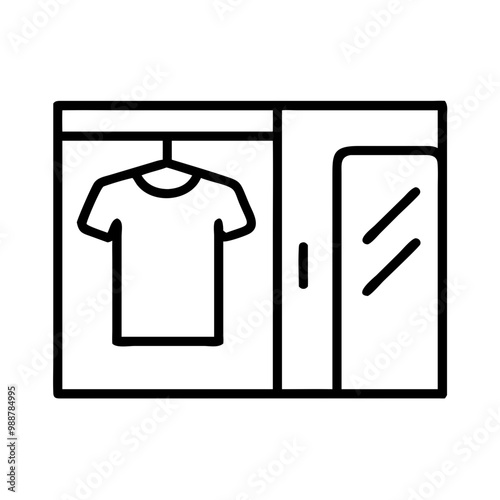 A black and white image of a clothing store with a shirt hanging on a rack. Concept of simplicity and minimalism, with the focus on the clothing and the store's interior