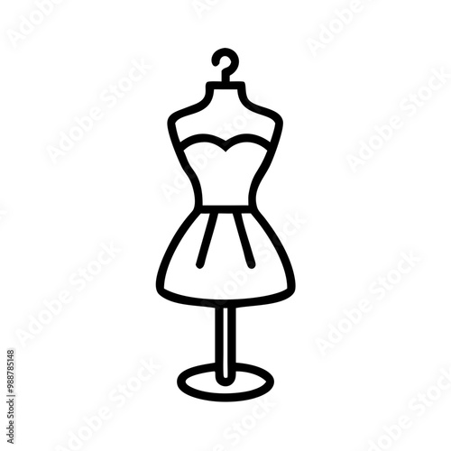 A black and white drawing of a mannequin wearing a dress. The dress is hanging on a mannequin's back