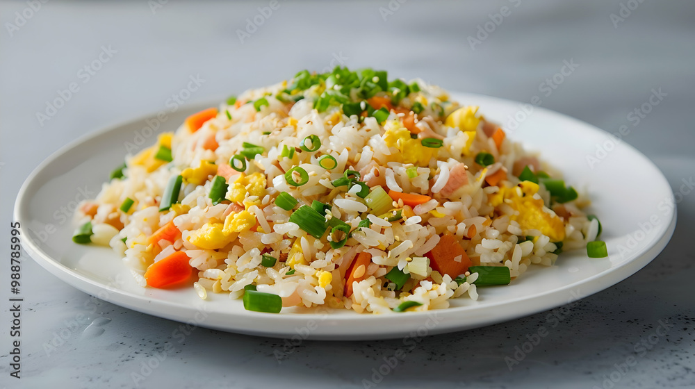 Fried Rice with Scrambled Eggs and Vegetables - Asian Cuisine Fried Rice with Scrambled Eggs and Vegetables - Asian Cuisine