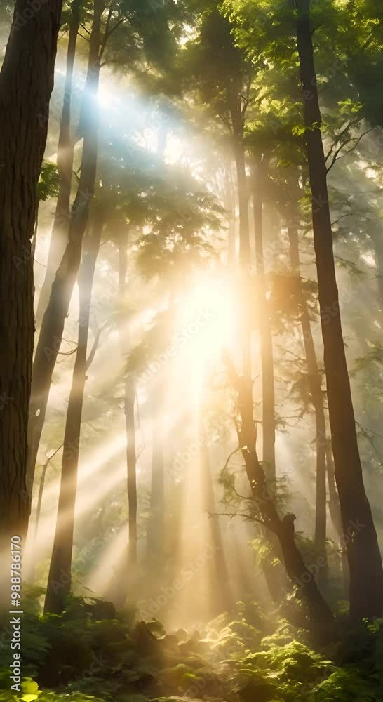 Beautiful magical sunrise in the forest The suns rays break through the trees in the fog The mystical nature of the rainforest 4k animation vertical Beautiful magical sunrise in the forest The suns rays break through the trees in the fog The mystical nature of the rainforest 4k animation vertical