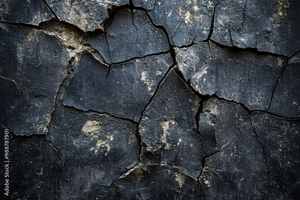 Fototapeta premium Black old wall cracked concrete background, abstract black texture, vintage old background.