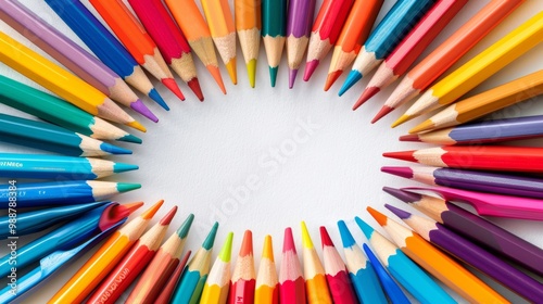 Colorful Business Frame with Vibrant Pencils on White Background for Creative and Professional Use