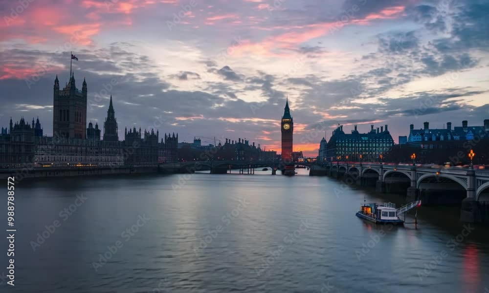 London Skyline with Big Ben and Houses of Parliament at Sunset London Skyline with Big Ben and Houses of Parliament at Sunset