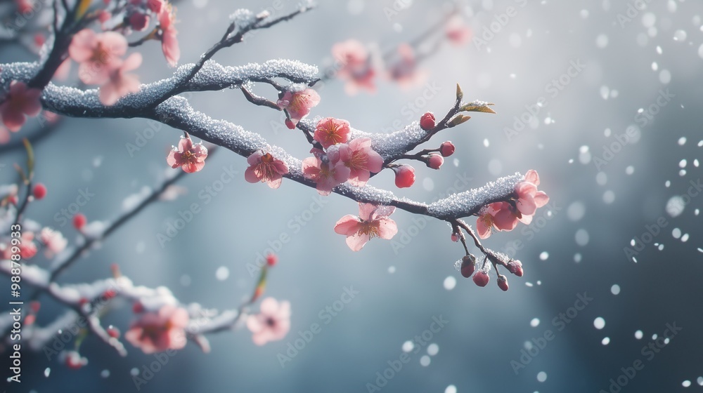 Blooming Branch Under a Snowy Sky Blooming Branch Under a Snowy Sky