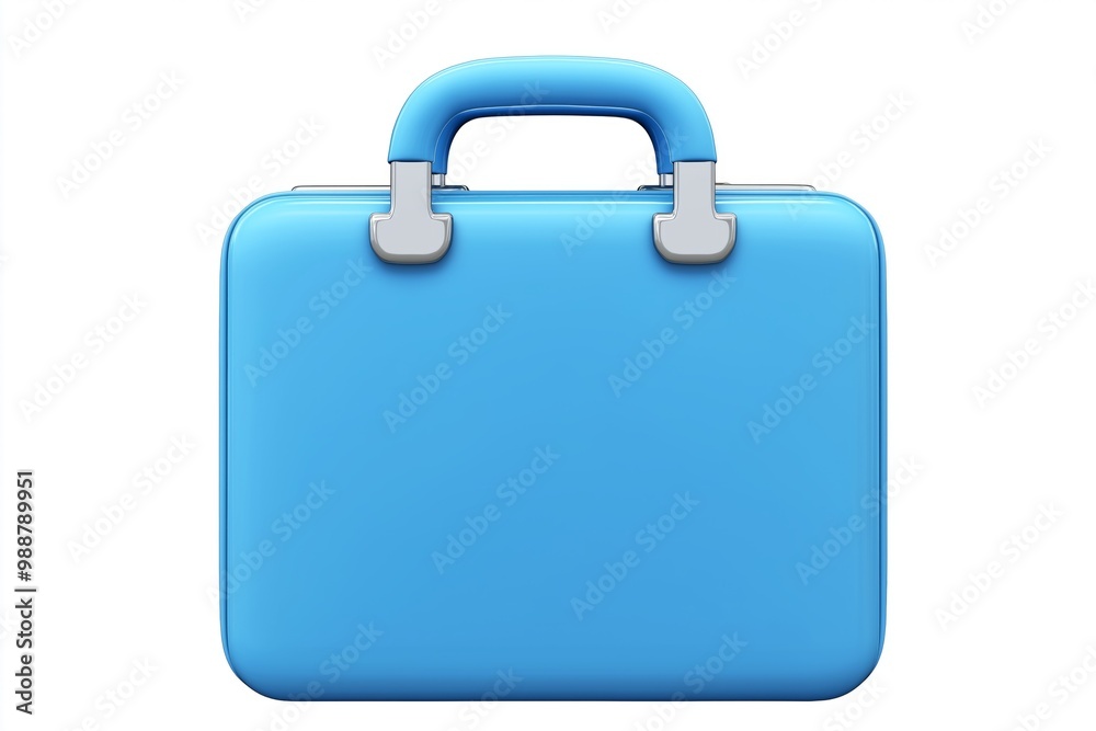 A blue compact suitcase with silver clasps and a sturdy handle, displayed in a front view A blue compact suitcase with silver clasps and a sturdy handle, displayed in a front view