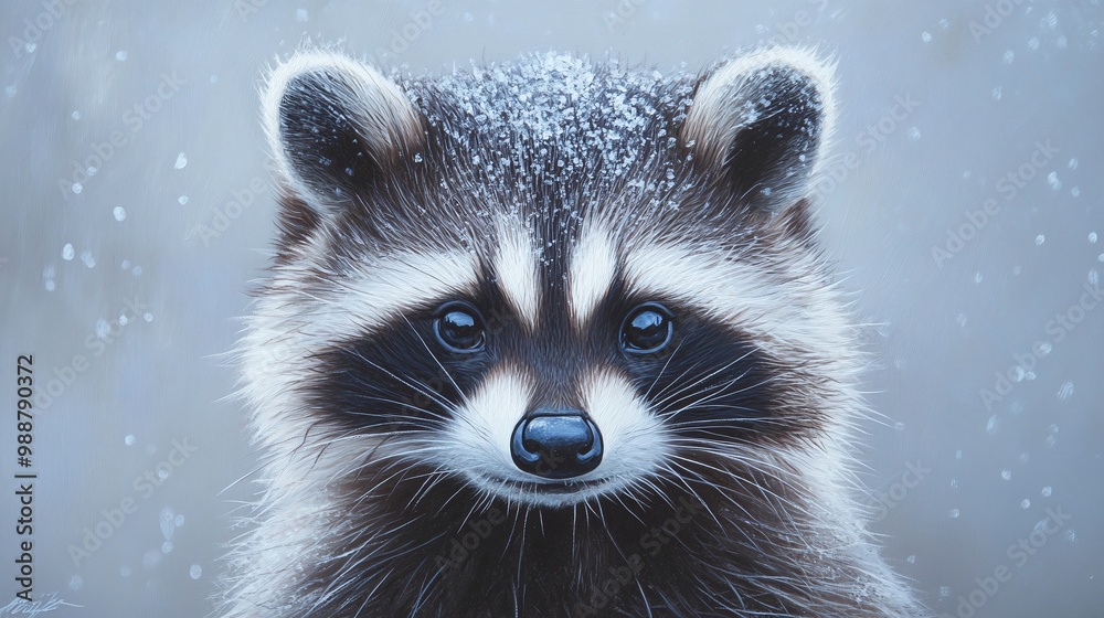 Fototapeta premium cute raccoon portrait showcasing its furry face and expressive eyes, representing the playful and inquisitive nature of this charming woodland creature