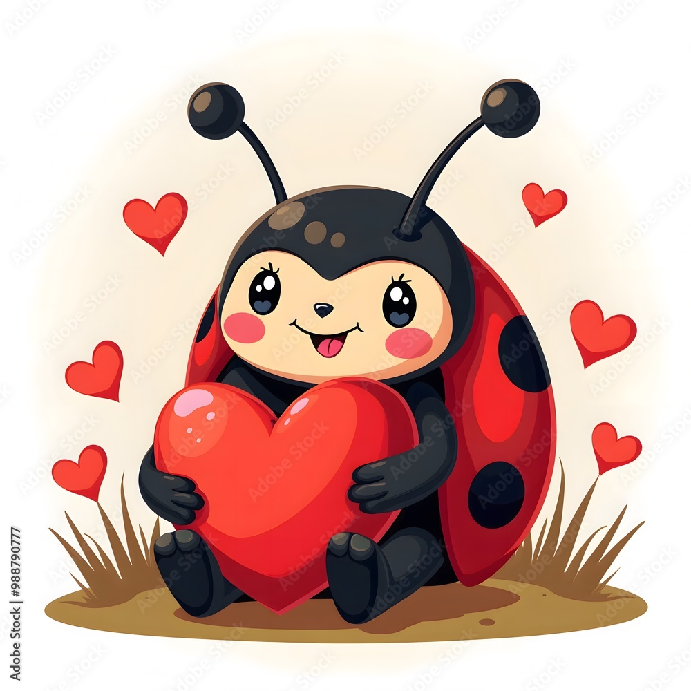 Naklejka premium Cute Ladybug Holding Heart Illustration