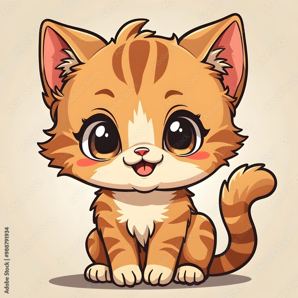 Cute Chibi Kitten with Playful Smile Vector Illustration Cute Chibi Kitten with Playful Smile Vector Illustration