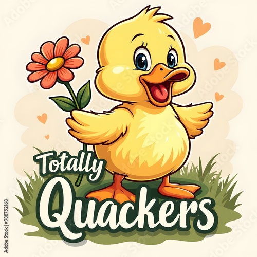 Cute Cartoon Duck Holding Flower - Totally Quackers photo