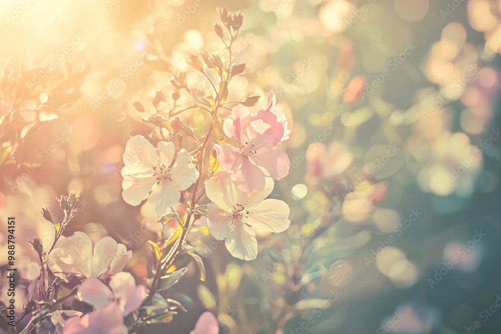 Fototapeta premium Vintage background little flowers, nature beautiful, toning design spring nature, sun plants.