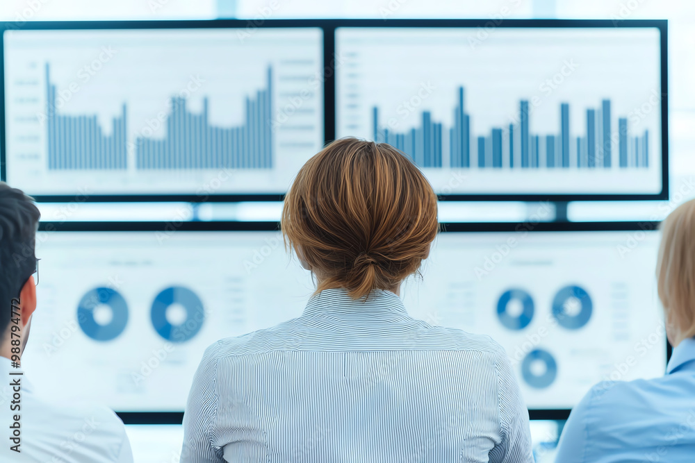 Team meeting with project management tools displayed on a large screen, enhancing workflow and team productivity Team meeting with project management tools displayed on a large screen, enhancing workflow and team productivity