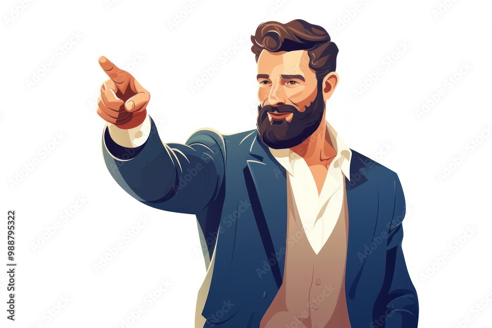 Man pointing finger portrait adult white background.