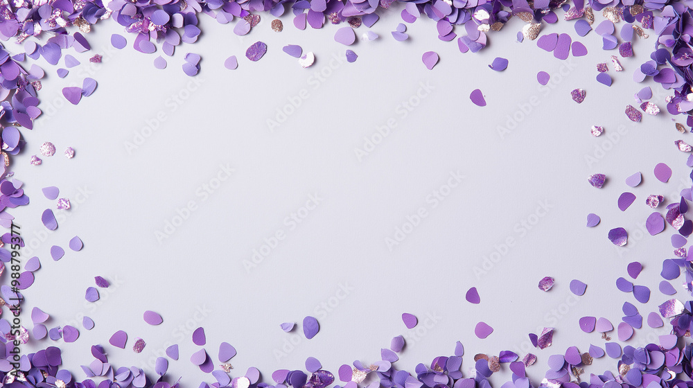 lavender and champagne confetti: a soft yet elegant frame made from lavender and champagne-colored confetti, scattered around a light gray background lavender and champagne confetti: a soft yet elegant frame made from lavender and champagne-colored confetti, scattered around a light gray background