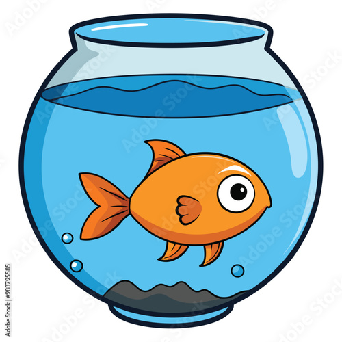 Goldfish in Fishbowl vector illustration on white background.