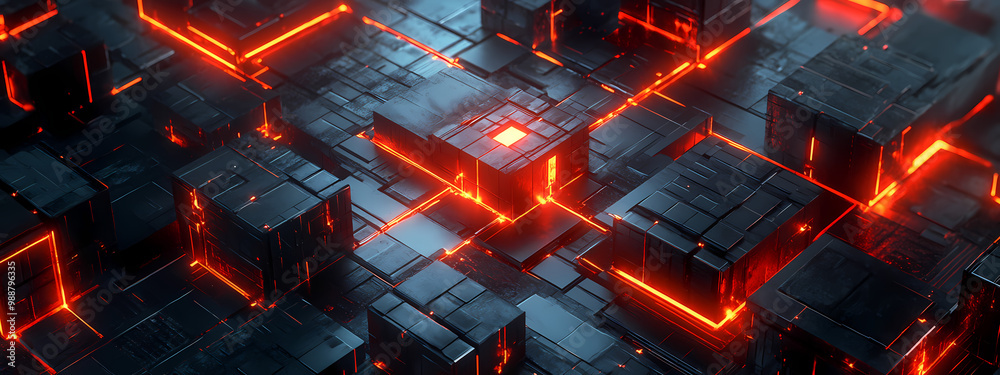 Industrial Design with Glowing Red Cubes Industrial Design with Glowing Red Cubes