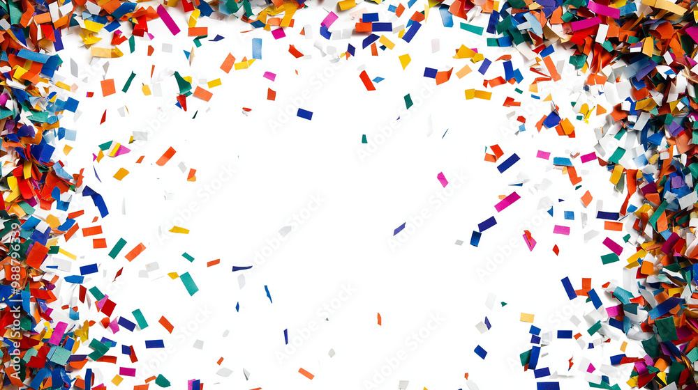 microphone and podium confetti: a spirited frame made from microphone and podium-shaped confetti, scattered around the edges of a bright white background, the lively colors create an energetic border microphone and podium confetti: a spirited frame made from microphone and podium-shaped confetti, scattered around the edges of a bright white background, the lively colors create an energetic border