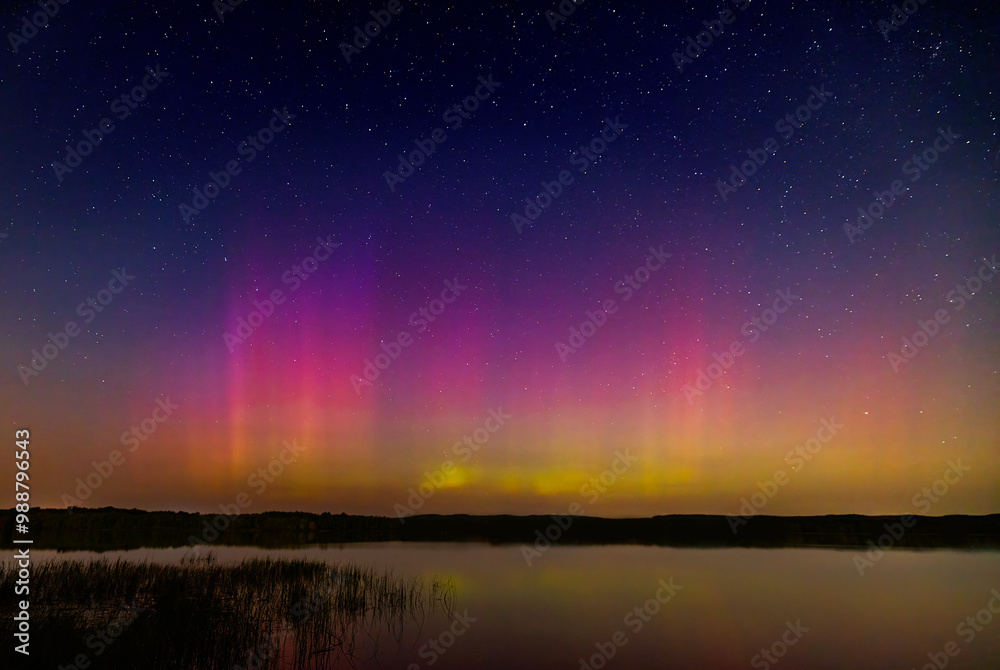 Northern Lights (Aurora Borealis) lighting up the sky on a beautiful warm summer night near Ottawa, Canada Sept 12, 2024