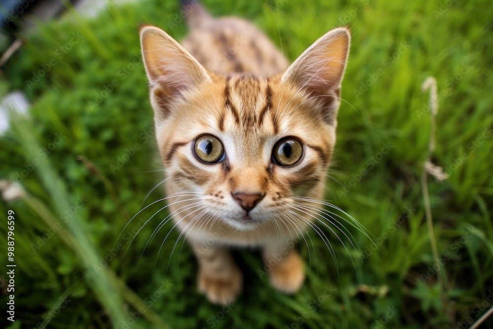 Cat looking at camera grass animal mammal. Cat looking at camera grass animal mammal.