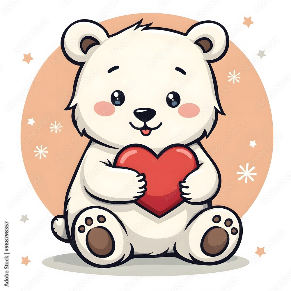 Naklejka premium Cute Polar Bear Holding Heart - Valentines Day Illustration