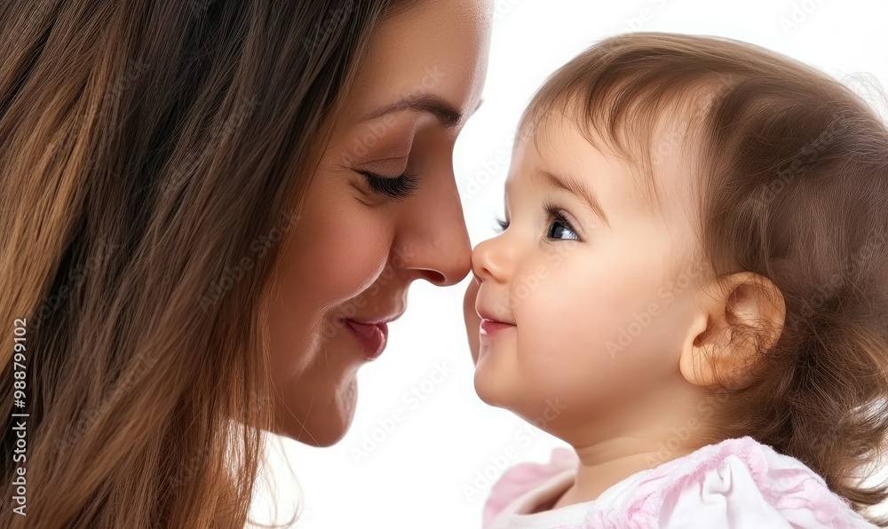 A woman is kissing a baby's nose A woman is kissing a baby's nose
