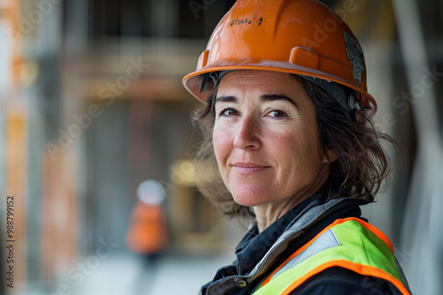 female site construction manager smiles for the camera 